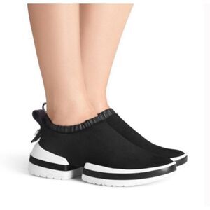 Stuart Weitzman Womens Sneakers 8 SW 612 Suede Black Platform White Slip On